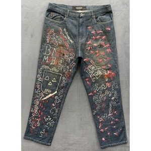 Guess USA Denim Jeans Men's Size 36 X 30 Blue Calouge Chicago Artist 100% Cotton